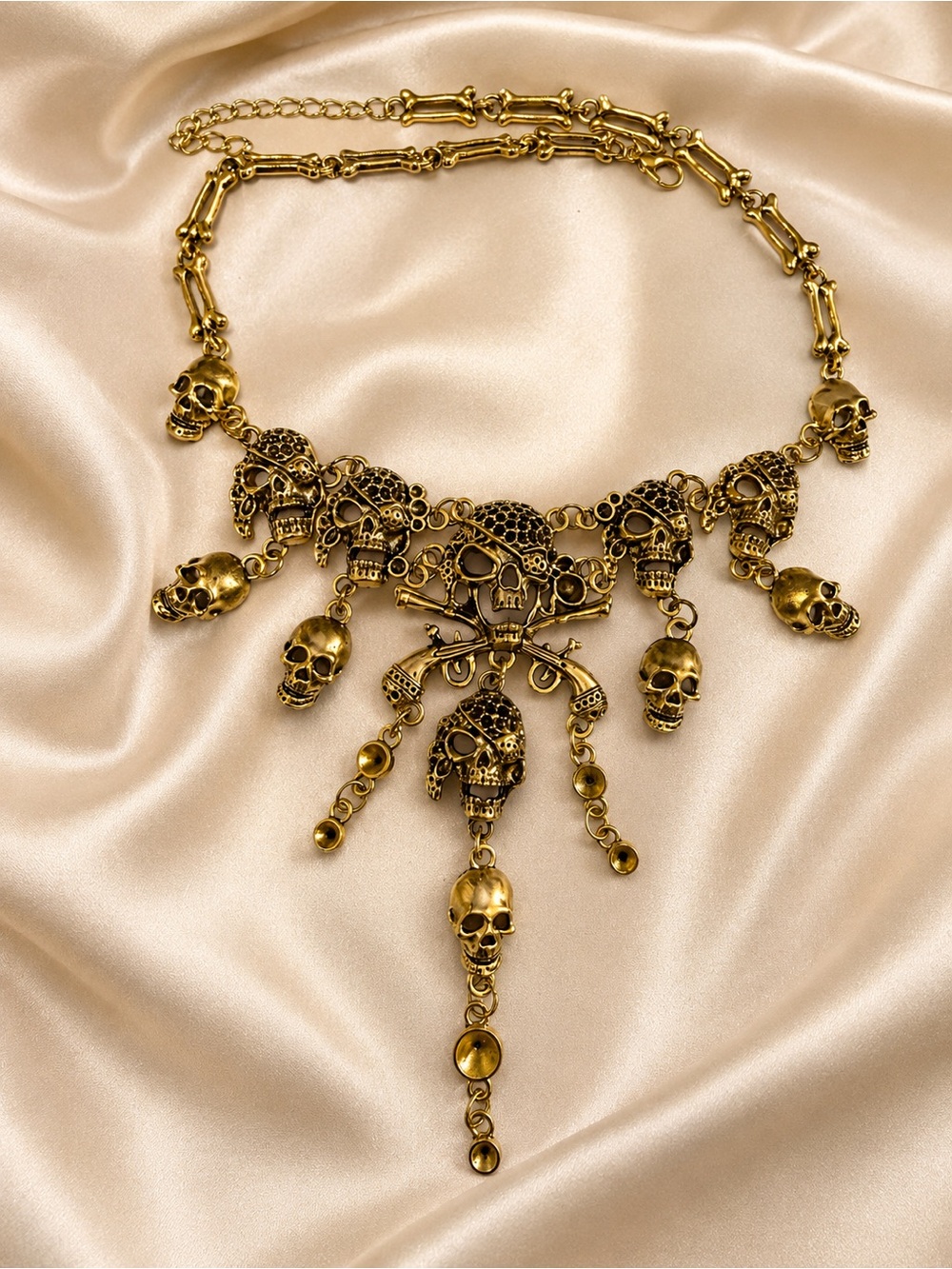 Gold Goth Skull Statement Necklace